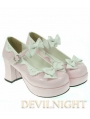 Dreamy Pink Lady Style Middle-Heeled Sweet Lolita Shoes With Cute Bows