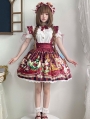 Red/Black/Ivory Crown Bear Pattern Short Daily Wear Sweet Lolita Skirt