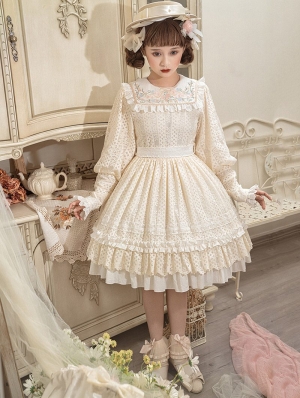 Ivory Retro Embroidery Doll Long/Short Sleeve Sweet Lolita OP Dress