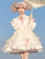 Black and Pink/Black and Purple/White and  Pink Bow Long-sleeved Tiered Sweet Lolita OP Dress