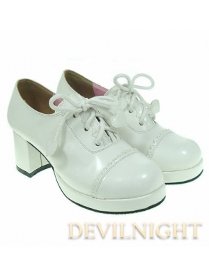 White/Black/Red Middle-Heeled Lace-up Classic Lolita Shoes