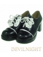 White/Black/Red Middle-Heeled Lace-up Classic Lolita Shoes
