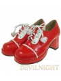 White/Black/Red Middle-Heeled Lace-up Classic Lolita Shoes