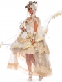 Ismailia White and Gold Wedding Tea Party Tiered Gothic Lolita JSK Dress Set