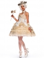 Ismailia White and Gold Wedding Tea Party Tiered Gothic Lolita JSK Dress Set