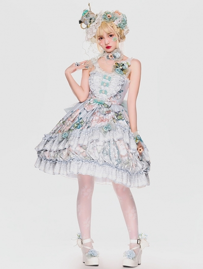 Sylph White and Green Flower Bridal Tea Party Classic Lolita JSK Dress Set