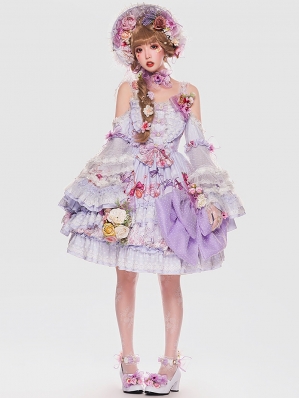 Sylph White and Purple Flower Bridal Tea Party Classic Lolita JSK Dress Set