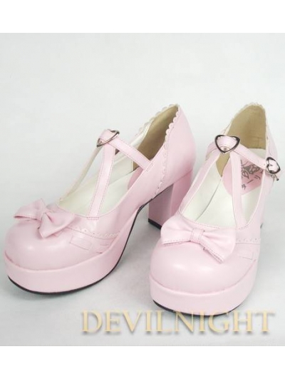Pink/Black Sweet Lolita Shoes With Middle Platform and Crossed Belt