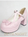 Pink/Black Sweet Lolita Shoes With Middle Platform and Crossed Belt