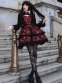 Rosette Print Fake Two-piece Halloween Gothic Long Sleeve Lolita OP Dress