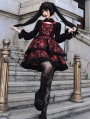 Rosette Print Fake Two-piece Halloween Gothic Long Sleeve Lolita OP Dress