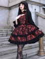 Rosette Print Fake Two-piece Halloween Gothic Long Sleeve Lolita OP Dress