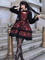 Rosette Print Fake Two-piece Halloween Gothic Long Sleeve Lolita OP Dress