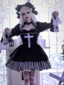 Requiem Black and White Velvet Halloween Cross Halter Gothic Lolita OP Dress