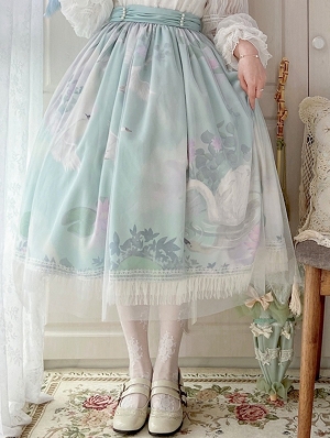 Swan Lake Green/Blue Elegant A-line Mid-length Classic Lolita Skirt