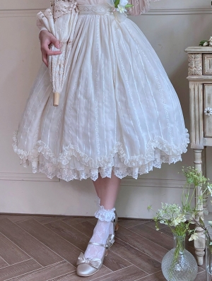 Ivory/Green/Red/Pink Tulu Elegant Retro Tiered Classic Lolita Skirt