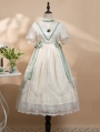 Lily of the Valley Ivory/Green Elegant Deep V Short Sleeve Classic Lolita OP Dress