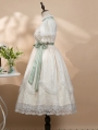 Lily of the Valley Ivory/Green Elegant Deep V Short Sleeve Classic Lolita OP Dress