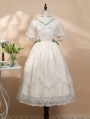 Lily of the Valley Ivory/Green Elegant Deep V Short Sleeve Classic Lolita OP Dress