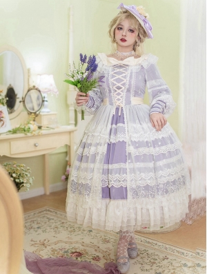Purple Lily of the Valley Elegant Open Front Long Sleeve Classic Lolita OP Dress