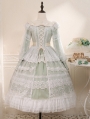 Green Lily of the Valley Elegant Open Front Long Sleeve Classic Lolita OP Dress