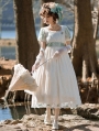 Ivory Lily of the Valley Embroidered Puff Sleeve Midi Classic Lolita OP Dress