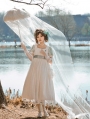 Ivory Lily of the Valley Embroidered Puff Sleeve Midi Classic Lolita OP Dress