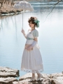 Ivory Lily of the Valley Embroidered Puff Sleeve Midi Classic Lolita OP Dress