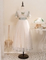 Ivory Lily of the Valley Embroidered Puff Sleeve Midi Classic Lolita OP Dress