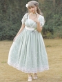 Green Lily of the Valley Embroidered Puff Sleeve Midi Classic Lolita OP Dress