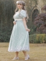 Green Lily of the Valley Embroidered Puff Sleeve Midi Classic Lolita OP Dress