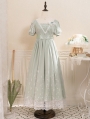 Green Lily of the Valley Embroidered Puff Sleeve Midi Classic Lolita OP Dress