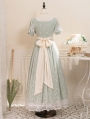 Green Lily of the Valley Embroidered Puff Sleeve Midi Classic Lolita OP Dress