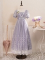 Purple Lily of the Valley Embroidered Puff Sleeve Midi Classic Lolita OP Dress