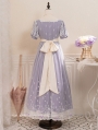 Purple Lily of the Valley Embroidered Puff Sleeve Midi Classic Lolita OP Dress