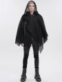 Black Gothic Punk Irregular Loose Net Hooded Cloak for Men