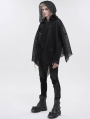 Black Gothic Punk Irregular Loose Net Hooded Cloak for Men