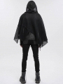 Black Gothic Punk Irregular Loose Net Hooded Cloak for Men