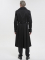 Black Gothic Punk Leather Cross Long Coat for Men