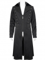 Black Gothic Punk Leather Cross Long Coat for Men