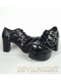 Black Punk Lolita Ankle High Heel Boots With Metal Buckle