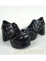 Black Punk Lolita Ankle High Heel Boots With Metal Buckle