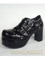 Black Punk Lolita Ankle High Heel Boots With Metal Buckle