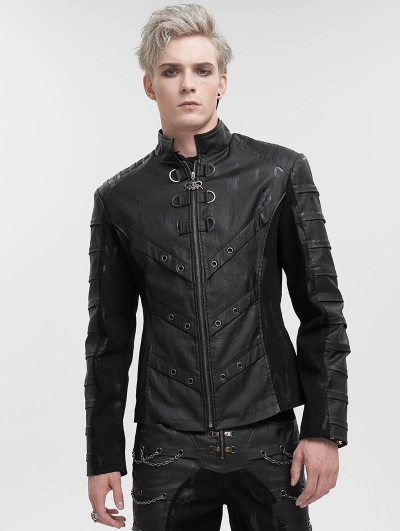 Black Gothic Punk Rock Daily Wear Short Jacket for Men