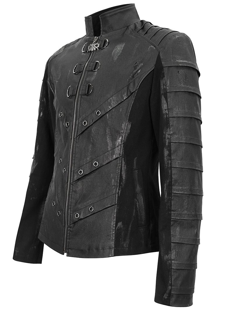 Black Gothic Punk Rock Daily Wear Short Jacket for Men