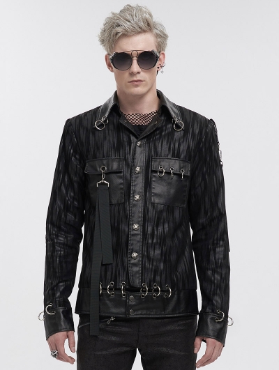 Black Gothic Punk Street Fashion Striped Short Jacket for Men