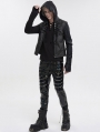 Black Gothic Punk Layered Chain Long Fitted Leather Pants for Men