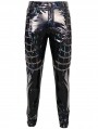 Black Gothic Punk Layered Chain Long Fitted Leather Pants for Men