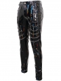 Black Gothic Punk Layered Chain Long Fitted Leather Pants for Men