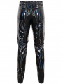 Black Gothic Punk Layered Chain Long Fitted Leather Pants for Men